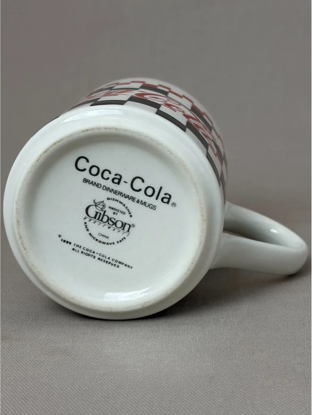 Vintage 1996 Coca Cola Checkered Coffee Mug Gibson Retro Diner Ceramic Tea Cup